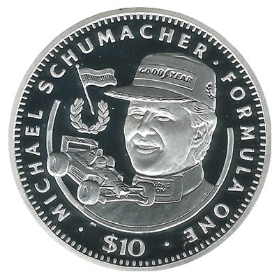 1992 Silver Proof $10 Michael Schumacher - Formula One